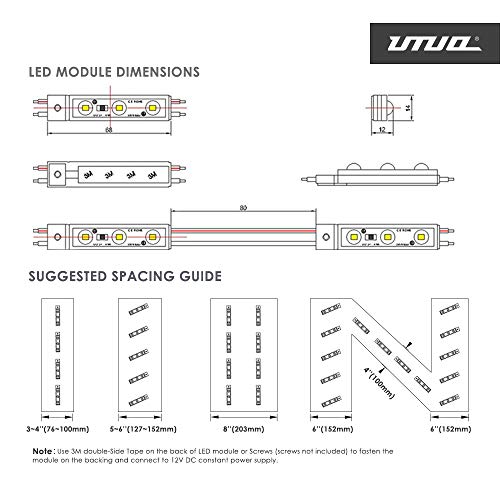 UTUO [50pcs,24ft] LED Sign Module, 12V DC Backlight Illumination for Advertising Box Showcase Cove Signage Letter Lighting with Adhesive Tape [Cool White CCT: 12000-13000K] - Thumbnail 6