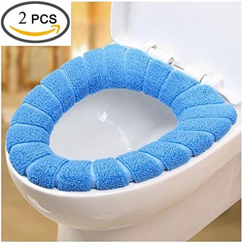 Angogo Soft and Warm Thicken Toilet Seats Covers ,Stretchable Washable Cloth 2PCS(blue)