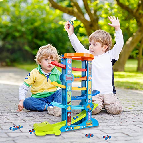 LOYO Toddler Car Ramp Toys Car Race Tracks for Toddlers with 10 Mini