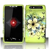 Motorola Droid Razr xt912 Accessory - Green Hibiscus Hawaii Flower Design Protective Hard Case Cover for Verizon
