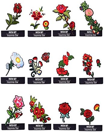 INSOMNIA STAR Embroidered Rose Flower Applique Iron On Sew On Patch Clothing Peony DIY 12 SET (#2)