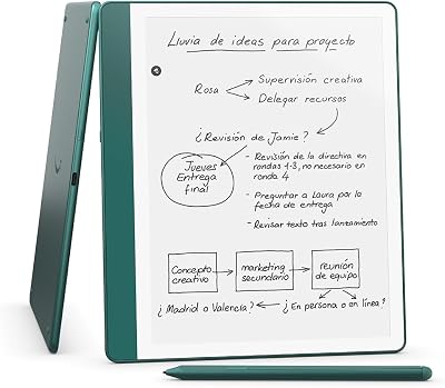 Kindle Scribe (64 GB) | Pantalla rediseñada con bordes uniformes. Escribe a mano sobre tus libros y documentos | Lápiz prémium | Verde jade metalizado