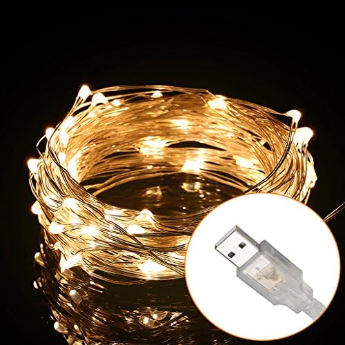 String Lights Copper Wire LED Starry Light, USB Powered Copper warm white 100 LEDs 10m/33ft , Waterproof Fairy Lights For Halloween, Xmas, Home, Patio, Garden and Party, Holiday D(warm whtie) …