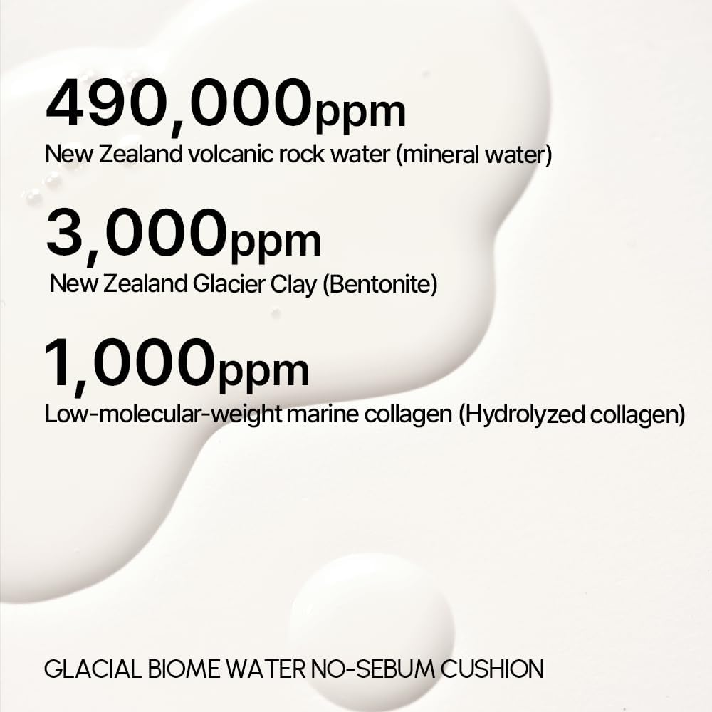 Parnell Glacial Biome Water No-Sebum Cushion 0.35 Fl Oz / 10g | Hydrating & Oil-Control Cushion with Hyaluronic Acid, Mineral Water, and Collagen | Cooling Powder Formula | K-beauty