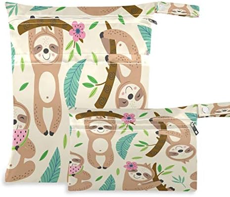 2 PCS Wet Dry Bags For Baby Cloth Diapers Reusable Waterproof Wet Bags For Stroller Travel Gym Green Palm Trees