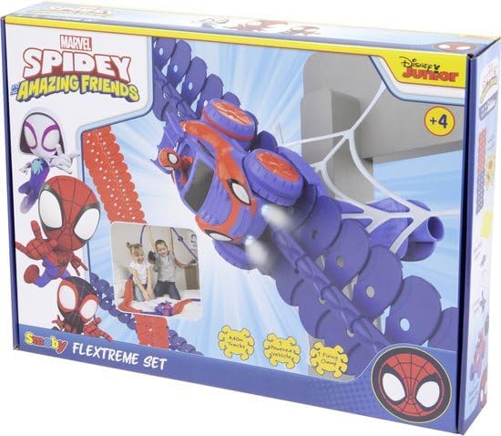 - Flextreme Spidey, carris flexíveis de carro Spidey, inclui carro com luzes, 184 secções, até 4,4 m de pista (7600180918)