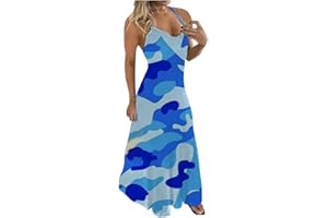 HANDYULONG DRESS Handyulong Womens Summer Dresses Plus Size Casual Sundresses Sleeveless Camouflage Maxi Long Dress Sling Tank Dress