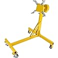 JEGS Folding Engine Stand | Geared Rotating Head | Yellow Finish | 1000 LBS Capacity | 360 Degree Adjustable Mounting Head | 4 Ball-Bearing Swivel Caster Wheels | Heavy-Duty Steel Frame