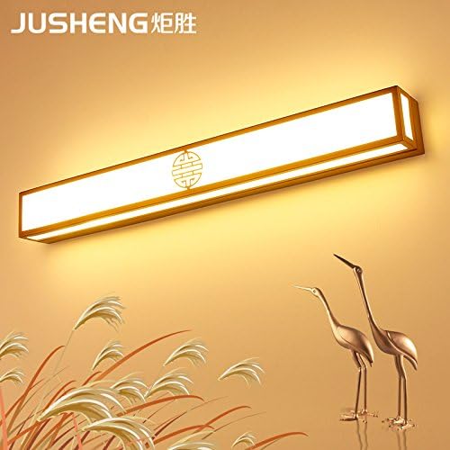 Lilamins Bathroom Cabinet Mirror In Light Of New Chinese Glass Front Led Toilet Bathroom Cabinets Retro Bedroom Dressing Table Led Wall Lamp Lights, Matt Black 60Cm/24W, Warm White Light