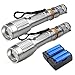 FlashDealer Waterproof Flashlight, 2 PC 5 Modes 3000 Lumens T6 LED Flashlight Torch Light Zoomable Flashlight + 18650 Battery + Dual Charger