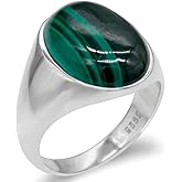 OHMMHO New Men's Ring 925 Sterling Silver Natural Oval Malachite Ring Simple Classic Seal Jewelry Women's Gift Türkiye Green Stone Men's Ring