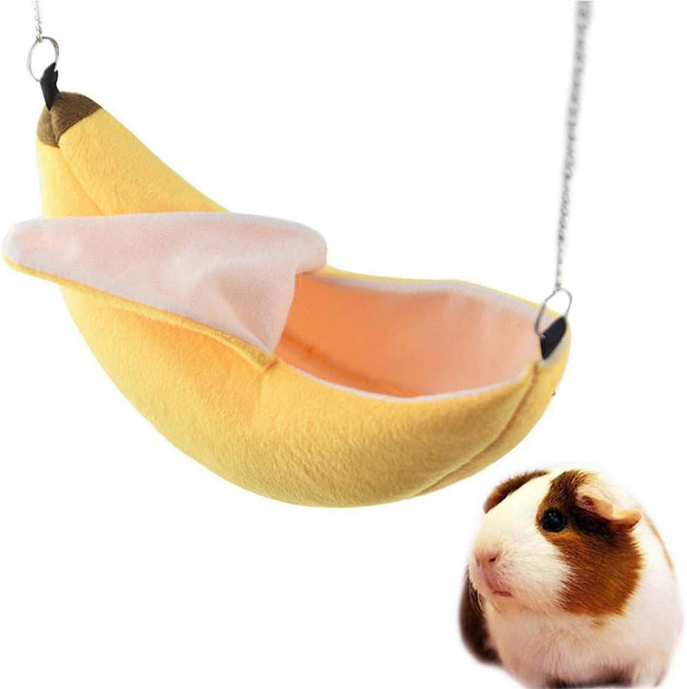 qiangXINGYai 1 Pack Hamster Hanging House Hammock Banana Design Small Animals Cotton Cage Sleeping Nest Suitable for Small Pet Bed Small Hamster Toys Cage Swing (Yellow) - Image 5