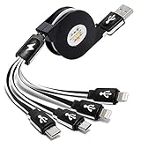 Multi USB Charger Cable Retractable CKCOCO 2Pack 4FT 4 in 1 Multiple Charging Cord Adapter with Lightning x2/Type-C/Micro USB Port Connectors for iPhone iPad Android Phones Universal Use