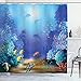 Ambesonne Underwater Shower Curtain, Underwater Coral Reef Polyps Algae Dolphins and Goldfishes Bubbles in Deep Ocean Print, Cloth Fabric Bathroom Decor Set with Hooks, 70