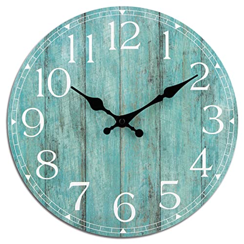 HYLANDA Wall Clock, Teal Silent Non-Ticking, Clocks Battery Operated Rustic Retro Decorative for Kitchen Bathroom Bedroom Living Room Office 8 Inch