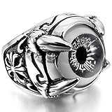 INBLUE Men's Stainless Steel Ring Grey Black Silver Tone White Dragon Claw Evil Devil Eye Cross Size10