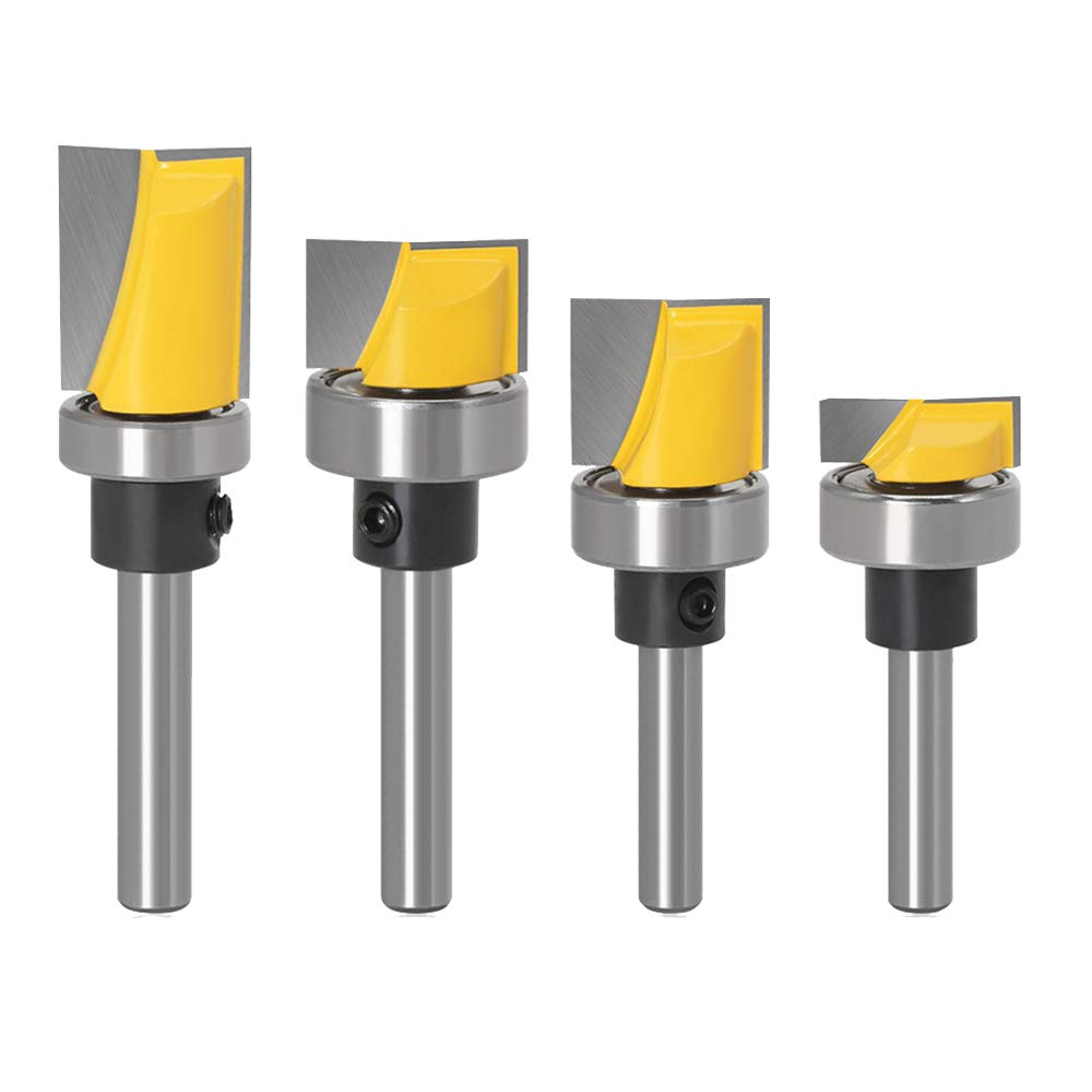 Bestgle 4pcs 1/4 Inch Shank Flush Trim Hinge Mortising Template Router Bit Woodworking Tool Milling Cutter Bit 13/16" 7/16" 5/8" 1/4"