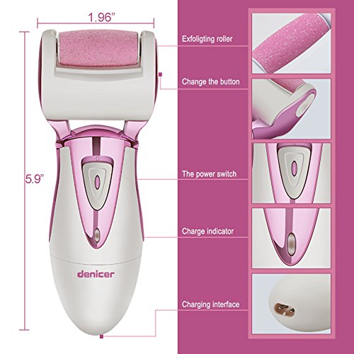 Denicer Pedicure Foot File Professional Electric Callus Remover Wet and Dry Use Feet Care Tool, 3 extra Grinding Heads, USB cable, No Charger (Rose Gold). ...