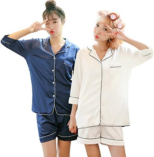 Women Pajamas Sets Ladies Nightgowns Sleepwear Tracksuits Nightwear (Navy)