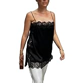 Satin Lace Long Tank Tops for Women Square Neck Silk Camisole Tops Spaghetti Strap Lace Trim Cami Tunic Undershirts