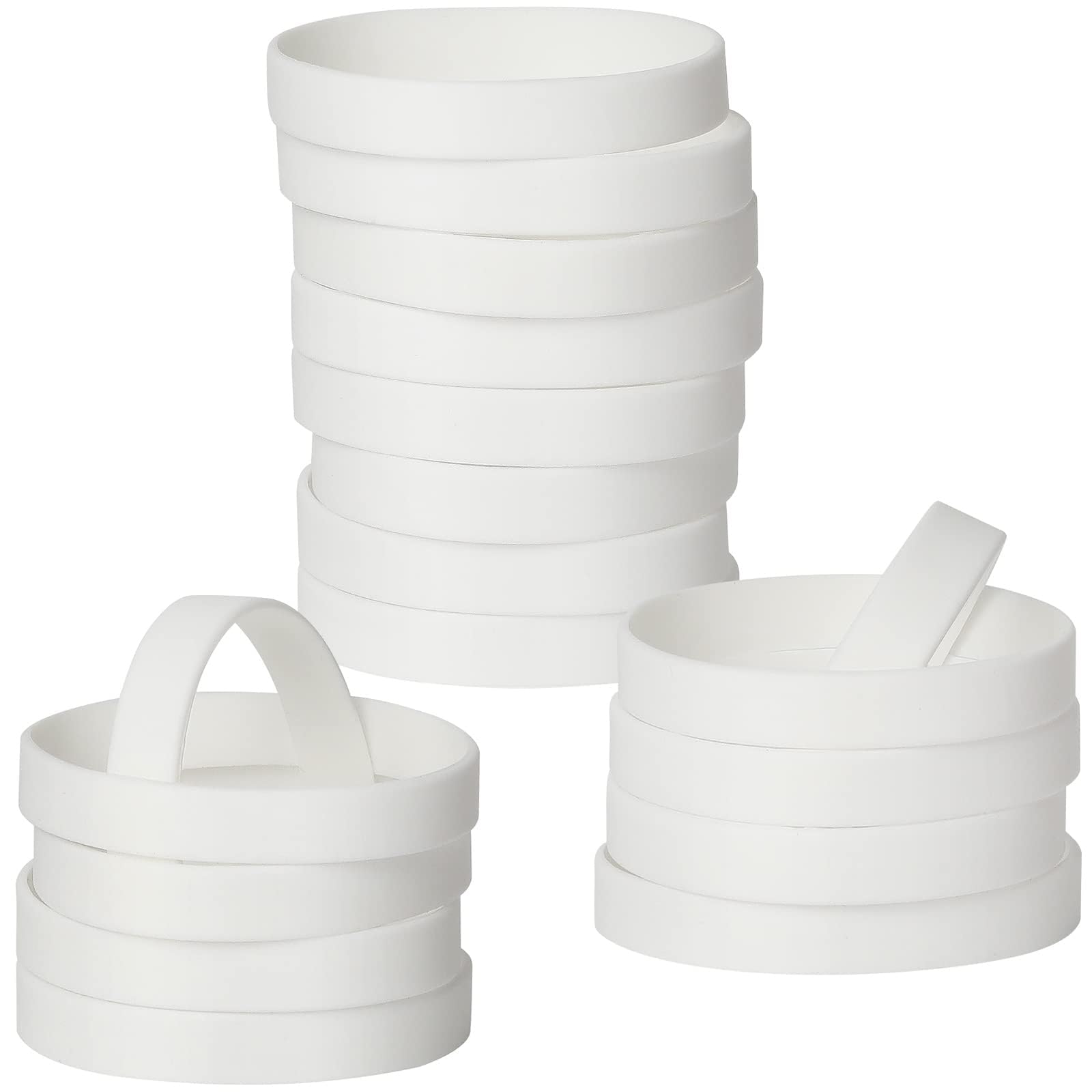 LVNRIDS 50 pcs Silicone Elastic Wristbands Blank Rubber Wrist bands Bracelets for School Sport Party White