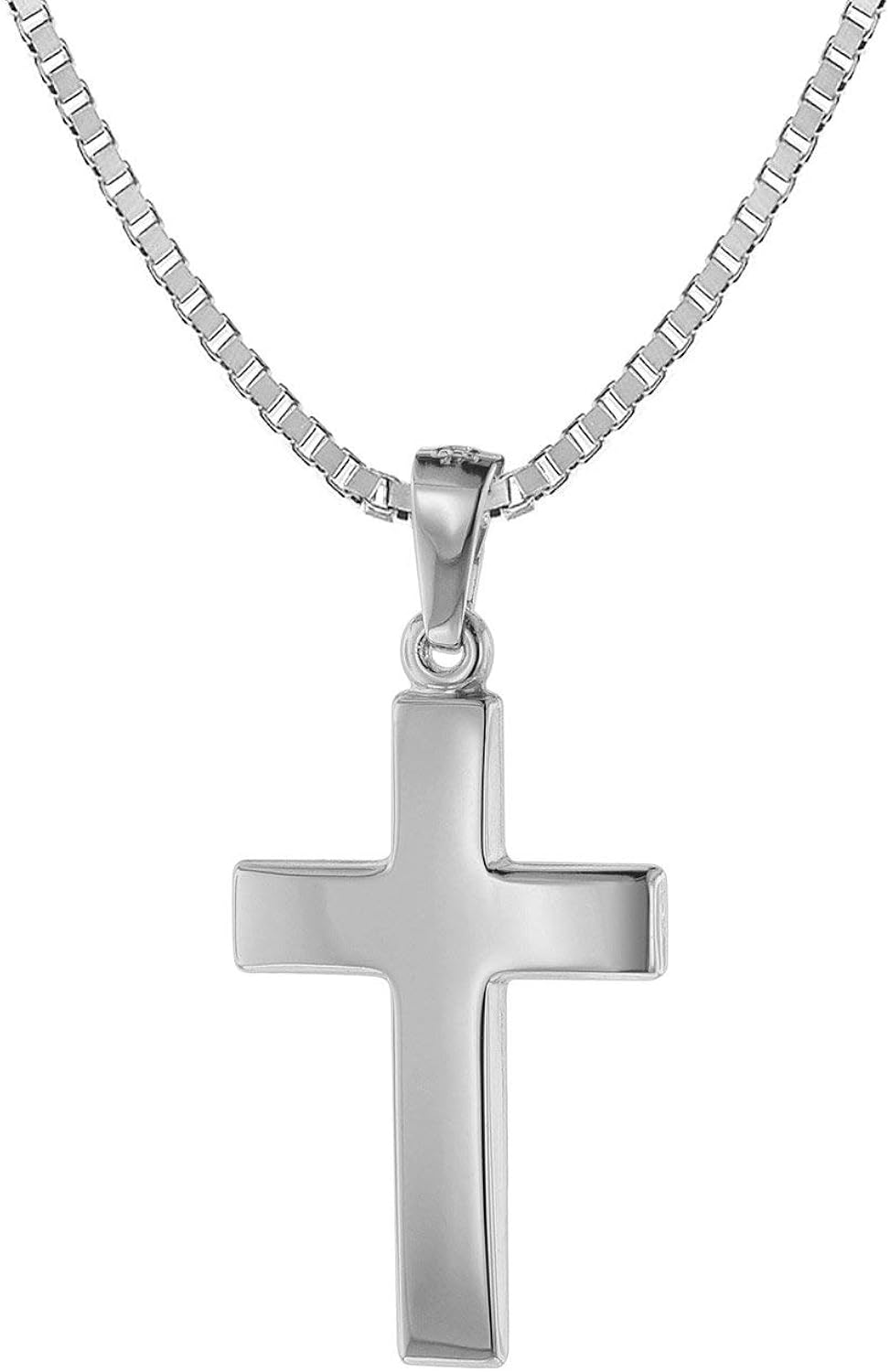 trendor Cross Pendant 21 mm White Gold 585 (14 Carat) with Silver Chain Women's and Men's