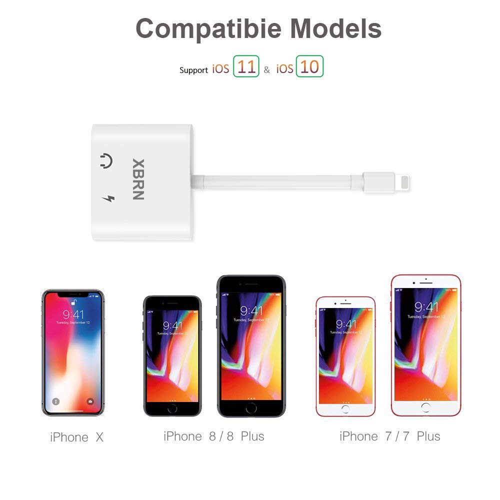 XBRN Lighning Adapter Splitter, Headphone Jack Audio & Charger Adapter Aux Cable Connector Compatible with Phone 7/7 Plus / 8/8 Plus/X (Calling + Music Control + Charge)