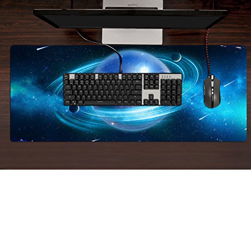 Imegny Large Planet Gaming Mouse Pad, Extended XXL Desk Pad & Non-Slip Rubber Keyboard Mat with Stitched Edges
