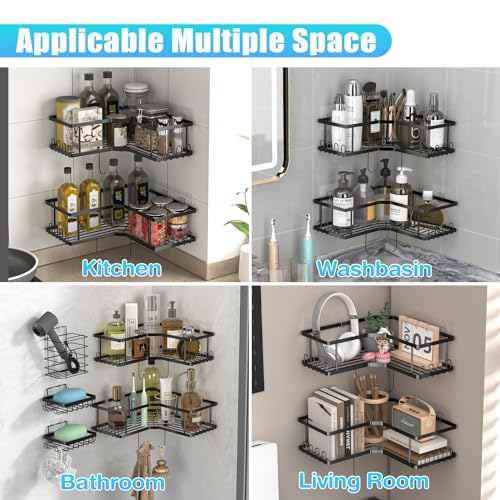 EastShark 5 Pack Corner Shower Caddy Stainless Steel Shower Organizer Shelf with Soap Holder, Bottle Holder & Hook Wall-Mounted Shower Shelves for Inside Shower Kitchen,