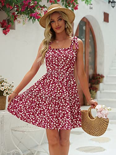 AILSI WOMENS RED FLORAL DRESSES FOR WOMEN 2023 CUTE SPAGHETTI STRAP TUBE DRESS RESORT WEAR FANCY PREPPY DRESS PARTY COCKTAIL MINI TEEN DRESSES FOR WOMEN CASUAL SUMMER(SMALL,BURGUNDY FLORAL)