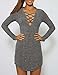 Dreagal Women Gray V Neck Long Sleeve Bodycon Mini Sweater Dress Top, Style1-Grey, Small