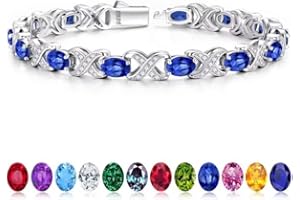 Iefil Christmas Gifts for Women Wife - Oval Birthstone Tennis Bracelets for Women, Unique X O Design Fine Jewelry Anniversary Birthday Gift 925 Sterling Silver Birthstone Jewelry for Mom Girlfriend