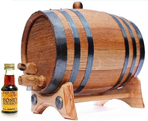2 Liter Whiskey Barrel Kit for Aging - Alcohol Essence Honey Bourbon - Golden Oak Barrel Black Steel