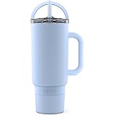 Ello Port 40oz Tumbler with Carry Loop & Integrated Handle, Vacuum Insulated Stainless Steel Reusable Water Bottle, Travel Mug with Leak Proof Lid & Straw for Iced Coffee & Tea, Halogen Blue