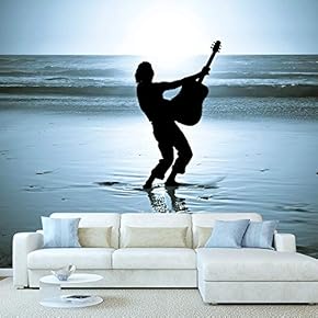 Guitar Player on The Beach at Night - Removable Wall Mural | Self-Adhesive Large Wallpaper - 66x96 inches