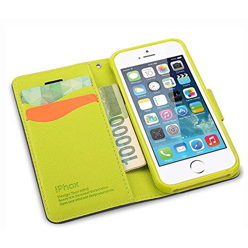 iPhone SE Case, iPhone 5S Case, IPHOX Magnetized Closure Card Slots Money Pouch, Retro Leather Wallet Case Purse Protective Cover Stand Feature Flip Book Case for iPhone 5s/5/SE (Blue) - Thumbnail 7