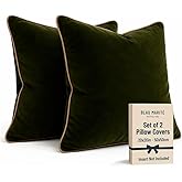Blau Marité 2 Pack Velvet Decorative Throw Pillow Covers, 20"x20", Green and Camel, Solid, Modern, Contrast Piping, Indoor Us
