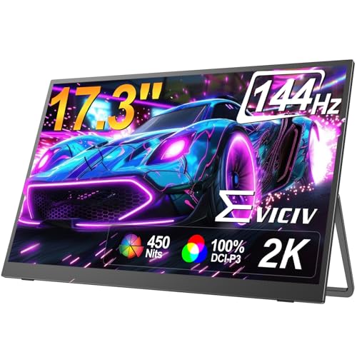 EVICIV Portable Monitor 17,3 Zoll 2K 144Hz GroBer Tragbarer Bildschirm FHD 1080P 100% DCI-P3 450Nits 1500:1 Gaming Display USB C Mini HDMI mit VESA &