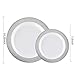 60PCS Heavyweight White with Silver Rim Wedding Party Plastic Plates,Disposable Plastic Plates,30-10.25inch Dinner Plates and 30-7.5inch Salad Plates -WDF (White/Silver Diamond)