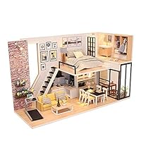 ZUINIUBI Dollhouse Miniature Kit-Mini DIY Wooden Loft House with Furniture,Dust-Proof Cover,Music Movement,Assemble Tool,1:24 Scale for Teens Adults