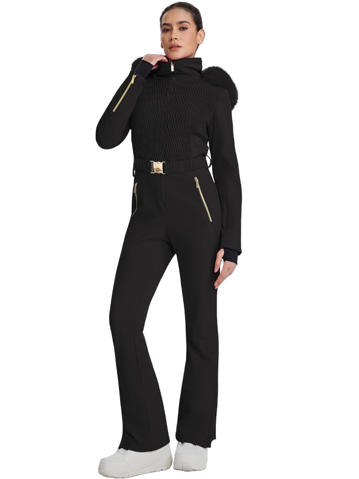 Photo 1 of YEEFINE Women's One Piece Ski Suit Waterproof Snowsuits Insulated Snowboard Snow Suits Jacket Outfits Slim Fit Jumpsuits(Black,XL)