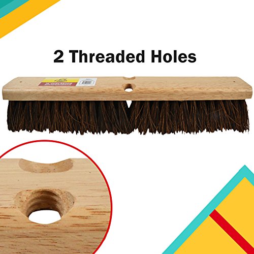 Bristles 4218 18” Outdoor Push Broom Head – Heavy Duty Hardwood Block, Rough Surface Stiff Palmyra Fibers, Brown