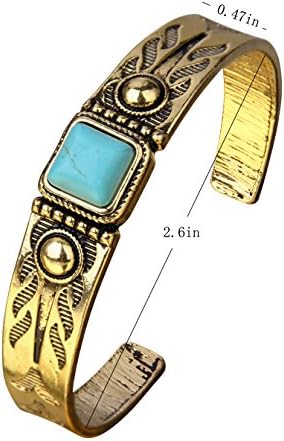 EBOETA Genuine Square Turquoise Open Ended Cuff Bangle Bracelet Vintage Jewelry