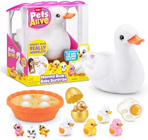 Pets Alive Mommy Duck & Baby Surprise by ZURU Nurturing Play Surprise Hatching Interactive Girls' Toy.