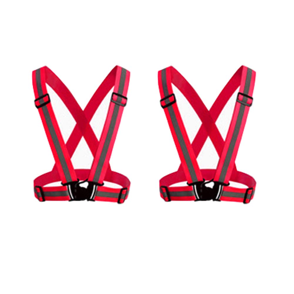 HYCOPROT 2 Pack Reflective Vest Adjustable Safety Hi Vis High Visibility Sports Gear for Outdoor Night Running Cycling Hiking Biking Motorcycle Dog Walking Men Women Kids (Red)¡­