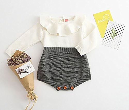 HRIUYI Baby Girls Sweet Knitted Fleece Romper Long Sleeve Ruffles Jumpsuits Sweaters Dress