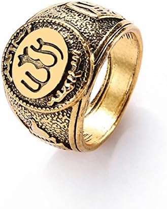 Gabion(TM) 1PC Hot Classics Retro Gold Silver Men Ring M-usl-im Allah Ar-a-b-ic Shahada A-ra-bi-c God Messager Persian Plated [Gold 8]