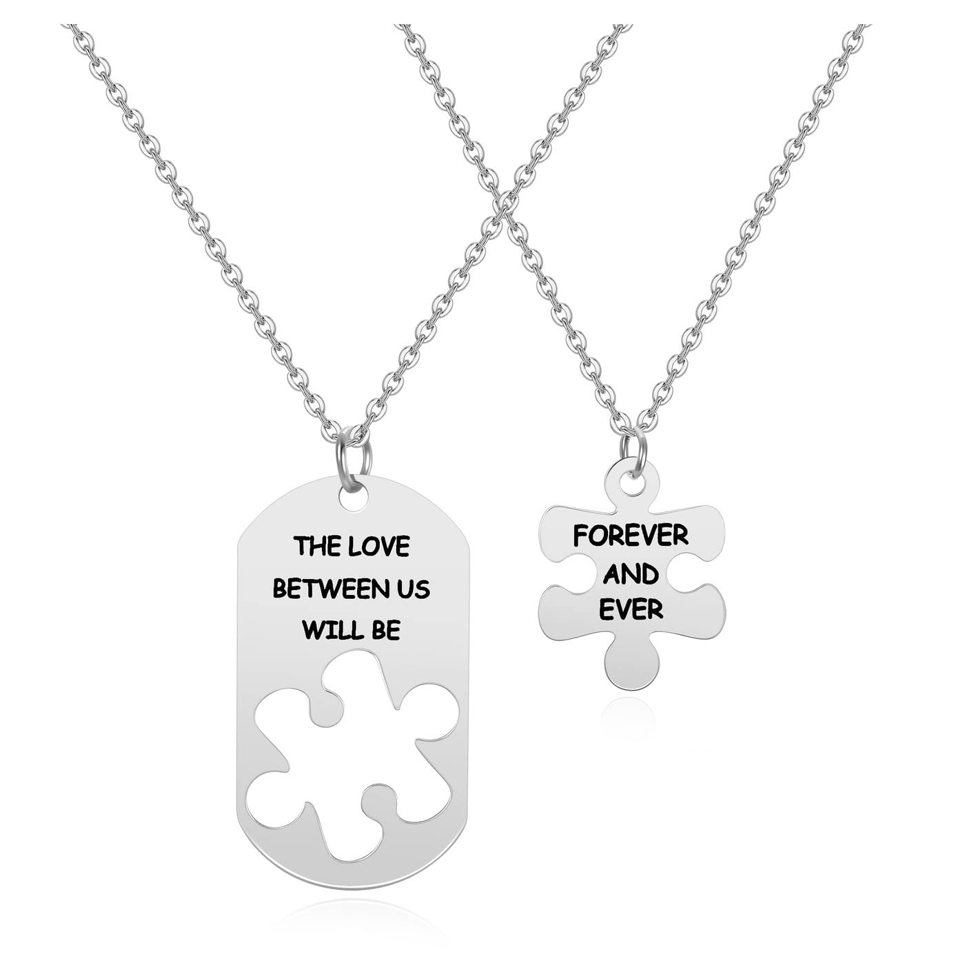 PiercingJak 2PCS Matching Couples Necklace for Him and Her, Stainless Steel Puzzle Piece Dog Tag Pendant, Valentines Gift