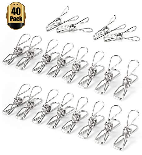 Clothespin 2.2â€ Pin,40 Pack Stainless Steel Wire Clip,Durable Metal Pin for Clothesline Utility Pin for Laundry, Kitchen, Backyard, Outdoor Clothes Drying, Bag Sealing, Room Decorating, Office Pin