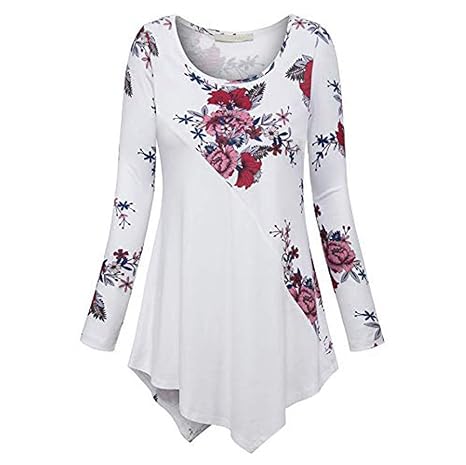 VEMOW Sommer Herbst Elegant Damen Oberteil Langarm O Neck Printed Flared Floral Beiläufig Täglich Geschäft Trainieren Tops Tu